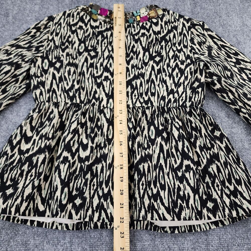 Nanette Lepore Jacket Womens 4 Black White Tribal Linen Blend 3/4 Sleeve Gems - Picture 4 of 16